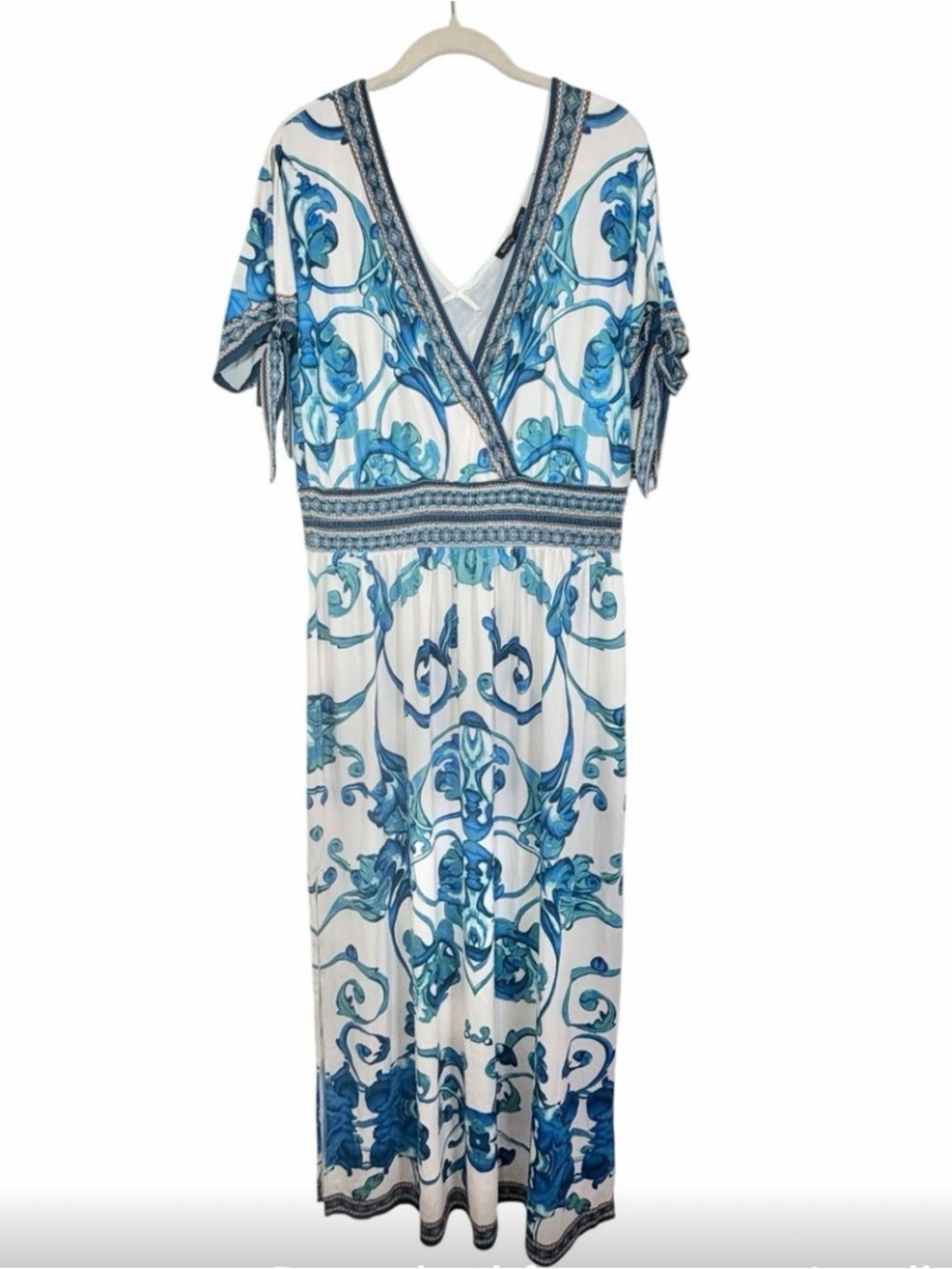 Boston Proper White Maxi Dress with Blue Floral Scroll Print XL - Picture 4 of 6